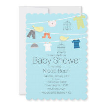 Vögel & Kleidung auf einem Draht Baby Shower Einla