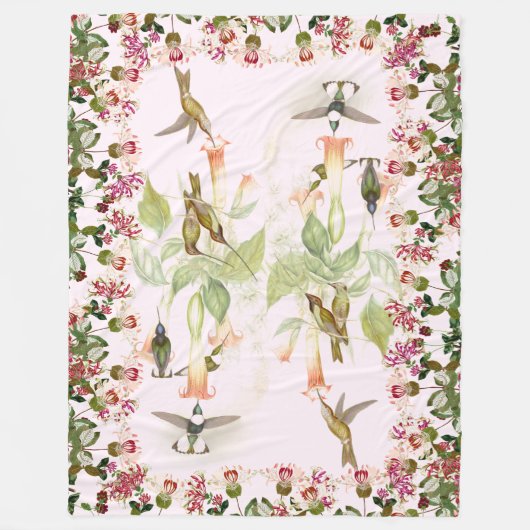 Vogel-Kolibri-Tier-BlumenFleece-Decke Fleecedecke (Vorderseite)