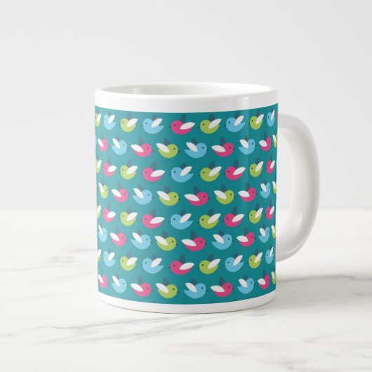 Vögel kopieren Blau Jumbo-Tasse (Vorderseite Rechts)