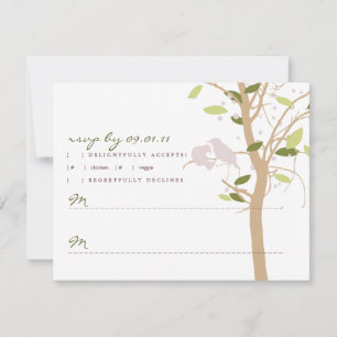 Vögel lieben in Bäumen - grün und Lilac RSVP Karte