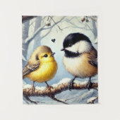 Vögel lieben in einem Frostwinterdekor Wandteppich (Vorderseite)