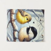 Vögel lieben in einem Frostwinterdekor Wandteppich (Vorderseite (Horizontal))