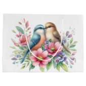 Vögel lieben in Frühlingsblumen Große Geschenktüte (Rückseite)