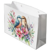 Vögel lieben in Frühlingsblumen Große Geschenktüte (Rückseite Schrägansicht)