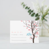 Vögel lieben in UAWG Baum - Rosa und Blau RSVP Karte (Stehend Vorderseite)