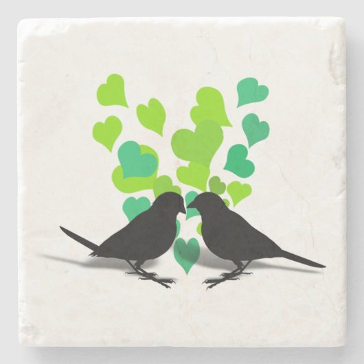 Vögel lieben mit grünen Herzen Steinuntersetzer (Vorderseite)