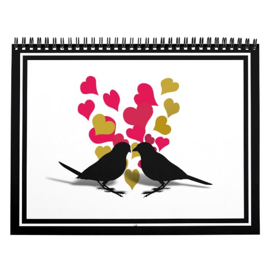Vögel lieben mit Rot und Gold Herz Kalender (Titelbild)