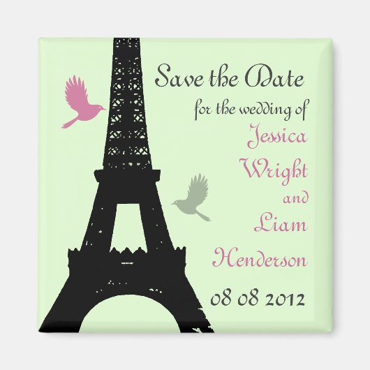 Vögel lieben Save the Date (grün) Magnet (Vorne)
