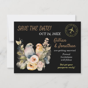 Vögel lieben und Blume Wasserfarbe Save the Date Mitteilungskarte