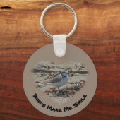 Vögel machen mich zum Lächeln schneebedeckten Foto Schlüsselanhänger (Vorderseite)