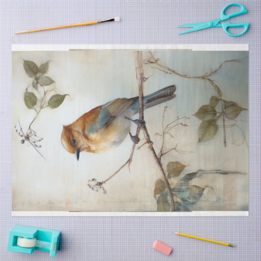 Vogel mit Aquarellfarbe Seidenpapier (Basteln)