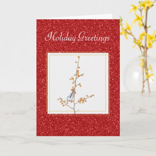 Vogel mit Berries Weihnachtskarte Karte (Gelbe Blume)