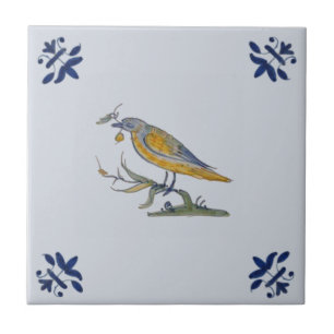 Vogel mit Berry Delft Repro Hand bemalt c. 1650 Fliese