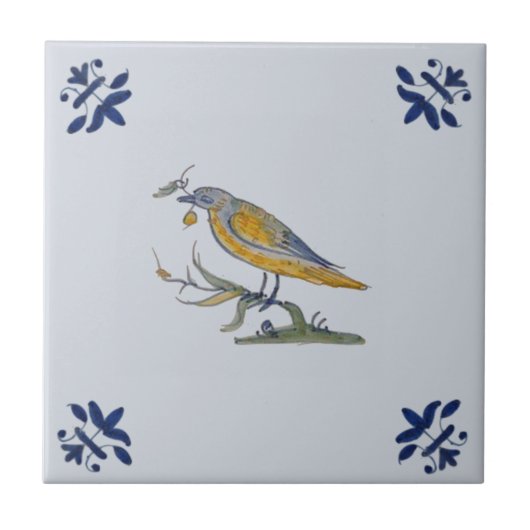 Vogel mit Berry Delft Repro Hand bemalt c. 1650 Fliese (Vorderseite)