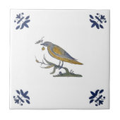 Vogel mit Berry White Delft Repro c. 1650 Tile Fliese (Vorderseite)