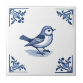 Vogel mit blau-weißen Florenkecken von Delft Fliese (Vorderseite)