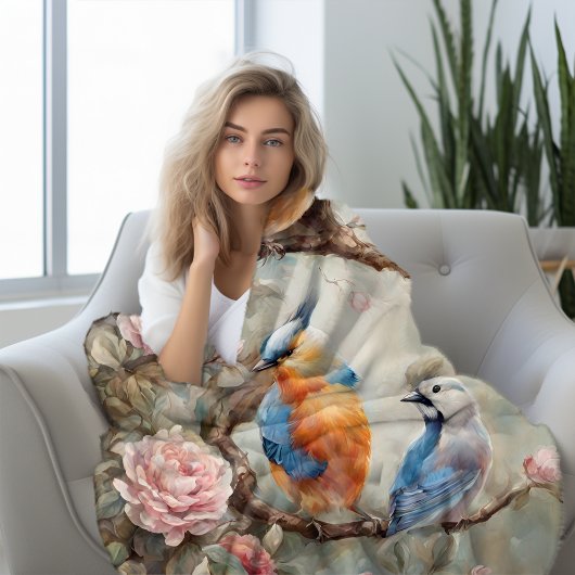 Vögel mit Blume Blanket Fleecedecke