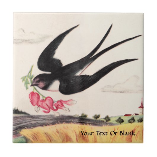 Vogel mit Blume Fliese (Vorderseite)