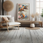 Vögel mit Blume Fotodruck