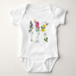 Vogel mit Blume Gerechtigkeit Liebe Gnade und gehe Baby Strampler