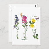 Vogel mit Blume Gerechtigkeit Liebe Gnade und gehe Postkarte (Vorne/Hinten)