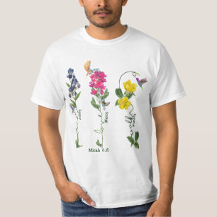 Vogel mit Blume Gerechtigkeit Liebe Gnade und gehe T-Shirt
