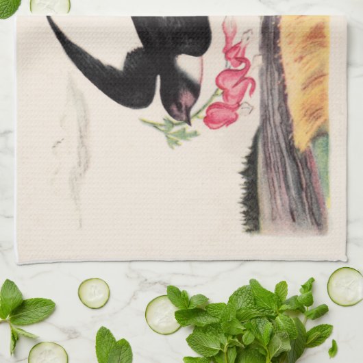 Vogel mit Blume Handtuch (Gefaltet)