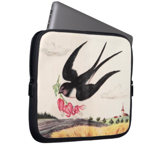 Vogel mit Blume Laptopschutzhülle (Vorne Rechts)