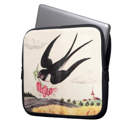 Vogel mit Blume Laptopschutzhülle (Vorderseite Links)