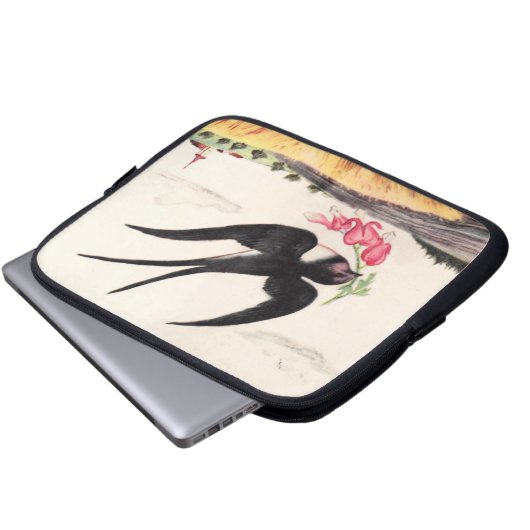 Vogel mit Blume Laptopschutzhülle (Vorne Knopf)