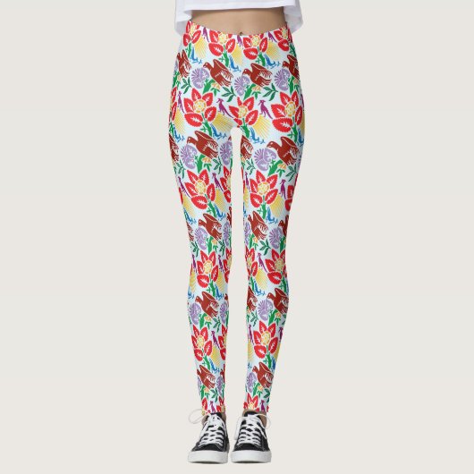 Vogel mit Blume Muster Leggings (Vorderseite)