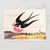 Vogel mit Blume Postkarte (Vorderseite)