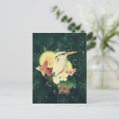 Vogel mit Blume Postkarte (Stehend Vorderseite)