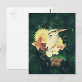 Vogel mit Blume Postkarte (Vorne/Hinten)