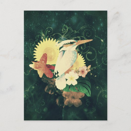 Vogel mit Blume Postkarte (Vorderseite)