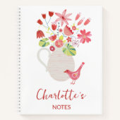 Vogel mit Blumenvase personalisierter Name Notizblock (Vorderseite)