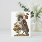 Vogel mit Essen und Kochmütze Postkarte (Stehend Vorderseite)