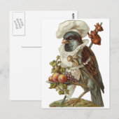 Vogel mit Essen und Kochmütze Postkarte (Vorne/Hinten)