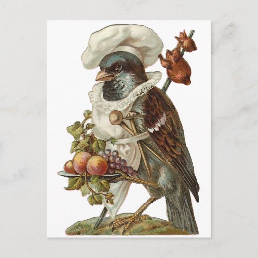 Vogel mit Essen und Kochmütze Postkarte (Vorderseite)