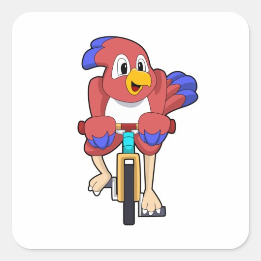 Vogel mit Fahrrad Quadratischer Aufkleber (Vorderseite)