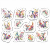 Vögel mit farbenfrohen Blume beschwemmen Aufkleber (Vorderseite)