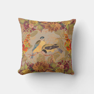 Vögel mit Florals Earth Tones Throw Kissen