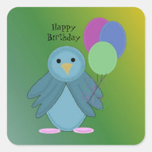 Vogel mit Geburtstagsballons Quadratischer Aufkleber
