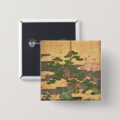 Vögel mit Herbst- und Winter-Blumen Button (Vorne & Hinten)