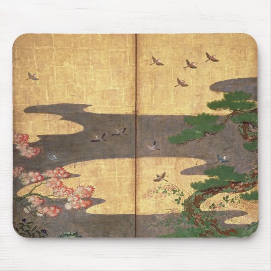 Vögel mit Herbst- und Winter-Blumen Mousepad (Vorne)
