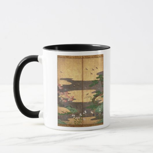 Vögel mit Herbst- und Winter-Blumen Tasse (Links)