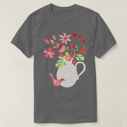 Vogel mit Jug von Blume T-Shirt (Design vorne)