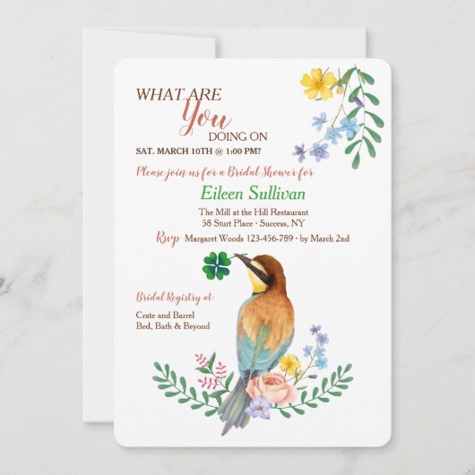 Vogel mit Kleeblatt-Einladung Einladung (Vorderseite)