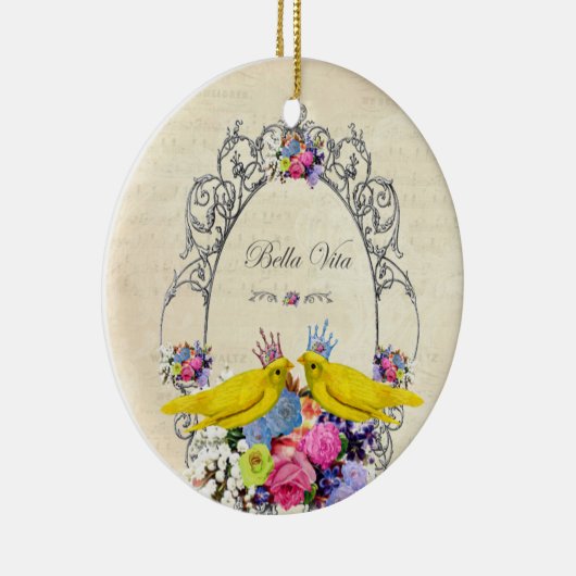 Vögel mit Kronen und Blume - Bella Vita Keramik Ornament (Rechts)