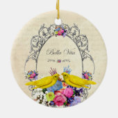 Vögel mit Kronen und Blume - Bella Vita Keramik Ornament (Hinten)